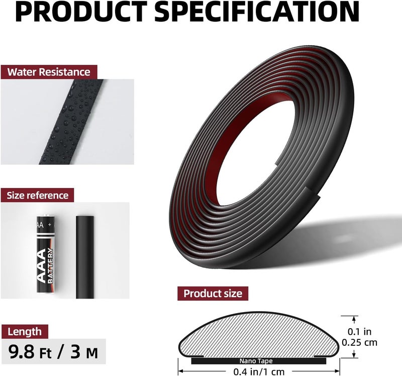 JSIWOTH 9.8 Ft Peel and Stick Wall Molding Trim, D-Shape Flexible Molding Trim Matte Black for Backsplash, Mirror, Wall, Window & Door Frames, Waterproof Self Adhesive Trim(W:0.4", T:0.1") - Image 4